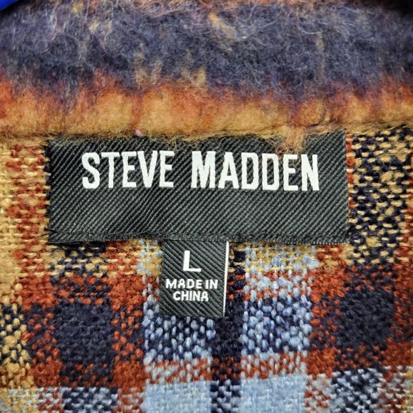 Steve Madden Size L Eldridge Shirt Jacket Coat Plaid Oversize Fuzzy Southwestern - Picture 4 of 6